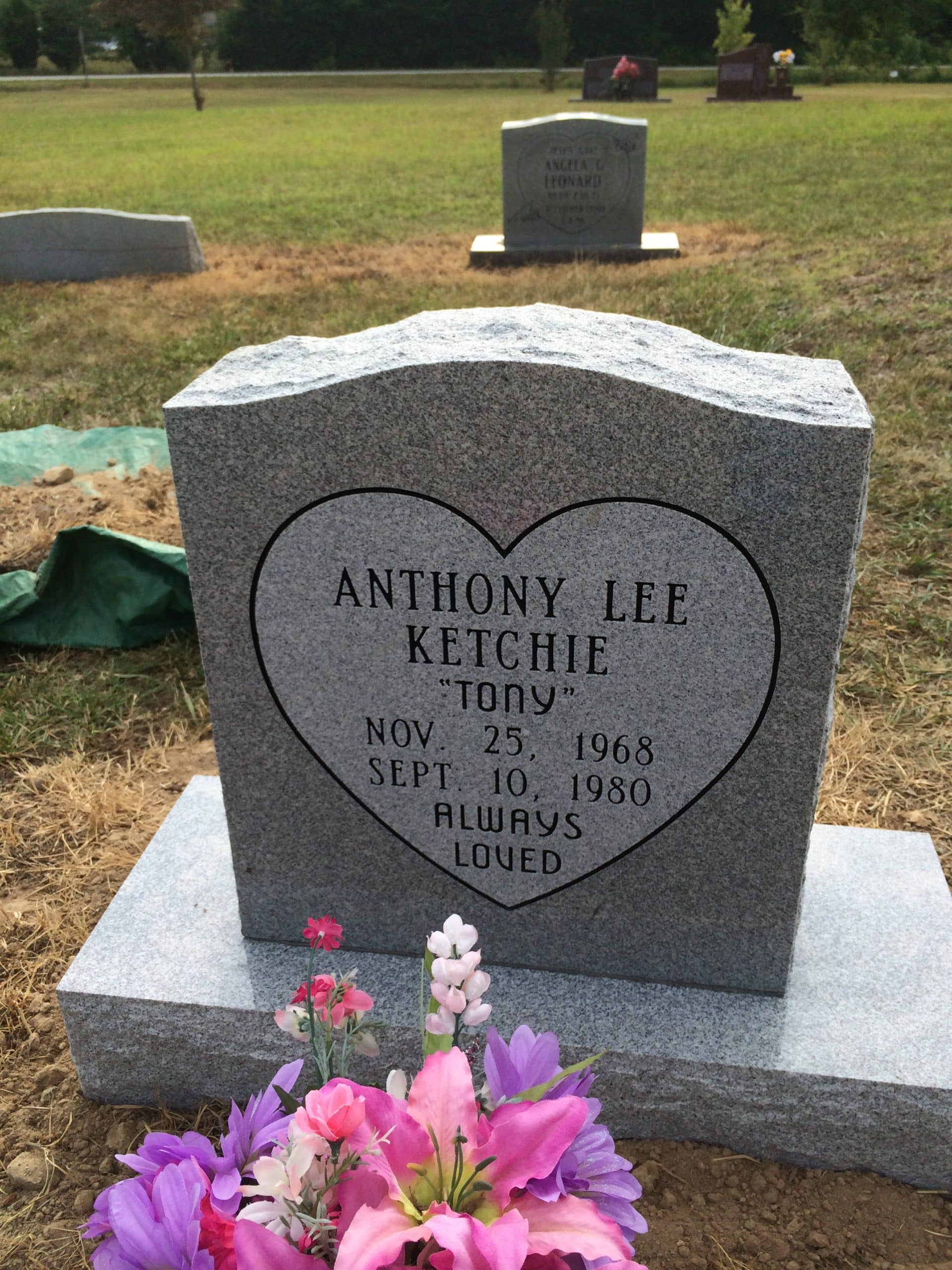 Single Grey Granite Half Wing Upright Headstone with Granite Vase 