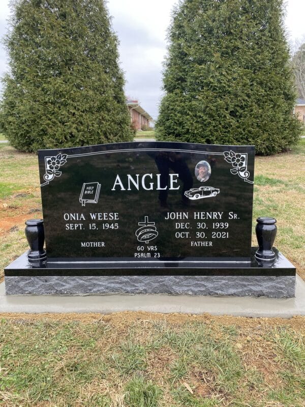 Double Companion Jet Black Granite Upright Headstone (Front View) with